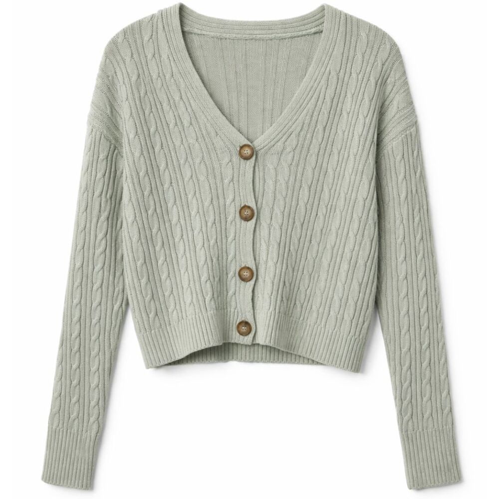 Love Ellie Cable Knit Cardigan M Sage Green Button Front Cozy Spring Cottagecore